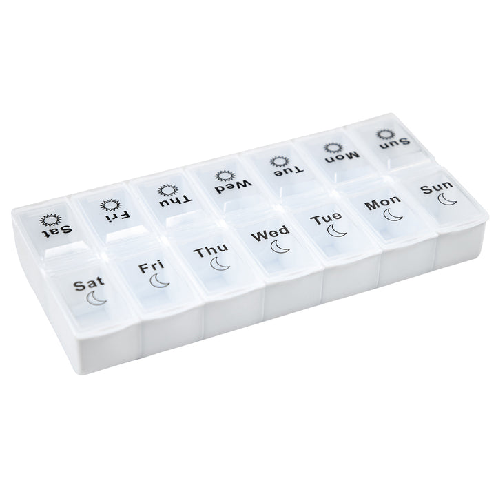 Premium Weekly Travel Pill Organizer – 7-Day 14-Grid Medicine Storage Box for Tablets, Vitamins, Fish Oils, and Supplements
