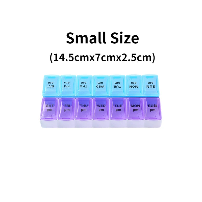 Premium Weekly Travel Pill Organizer – 7-Day 14-Grid Medicine Storage Box for Tablets, Vitamins, Fish Oils, and Supplements