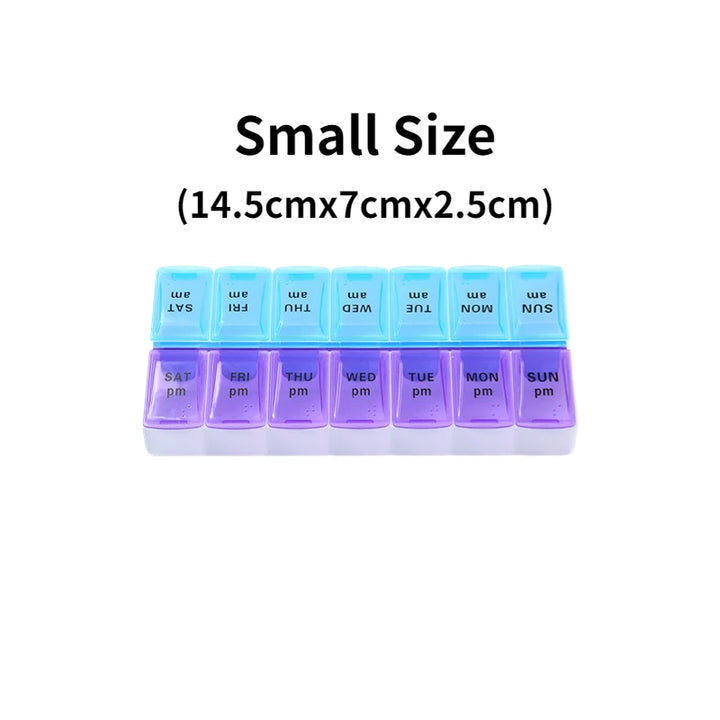 Premium Weekly Travel Pill Organizer – 7-Day 14-Grid Medicine Storage Box for Tablets, Vitamins, Fish Oils, and Supplements