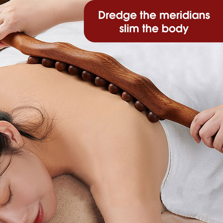 Premium Beech Wood Massage Stick with 20 Beads for Acupressure & Scraping Therapy – Relaxing Back, Neck & Body Treatment 