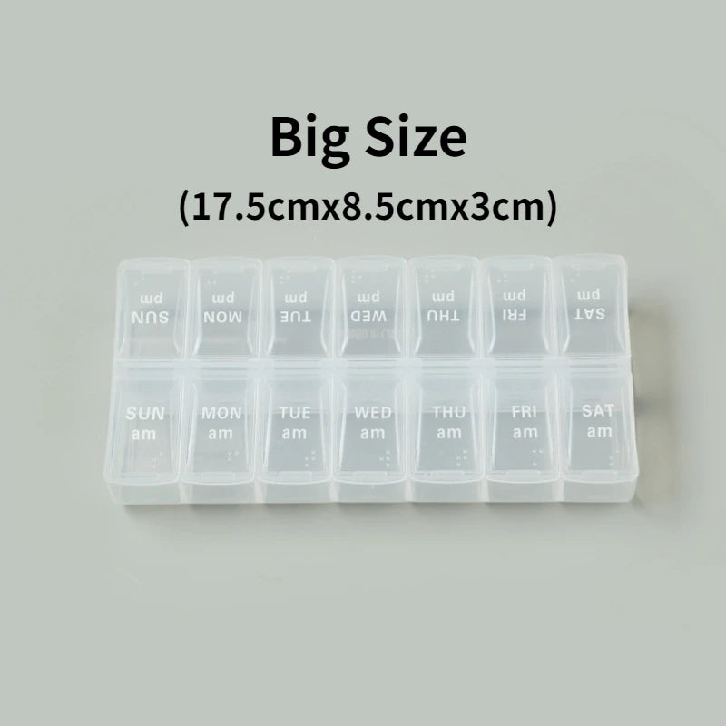 Premium Weekly Travel Pill Organizer – 7-Day 14-Grid Medicine Storage Box for Tablets, Vitamins, Fish Oils, and Supplements
