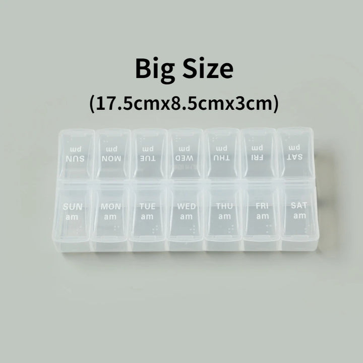 Premium Weekly Travel Pill Organizer – 7-Day 14-Grid Medicine Storage Box for Tablets, Vitamins, Fish Oils, and Supplements