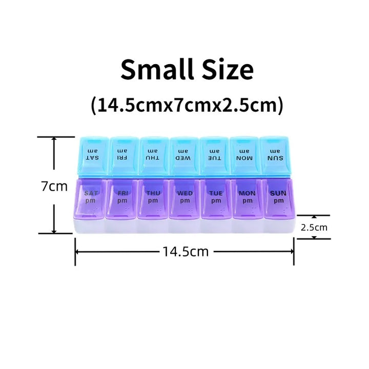 Premium Weekly Travel Pill Organizer – 7-Day 14-Grid Medicine Storage Box for Tablets, Vitamins, Fish Oils, and Supplements