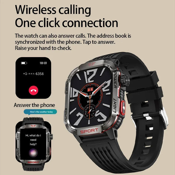 Premium GPS Smartwatch for Men – 2.01" HD Display, Waterproof, Bluetooth Calling, Compass, Flashlight, Fitness Tracker, 600m 
