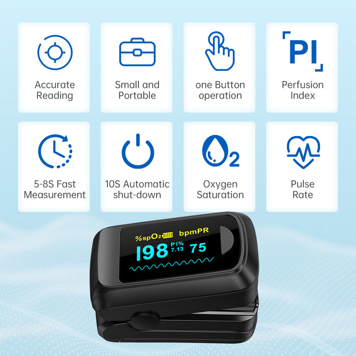 Premium Fingertip Pulse Oximeter – SPO2, Heart Rate, and Perfusion Index Monitor with OLED Display, Fast 8-Second Reading