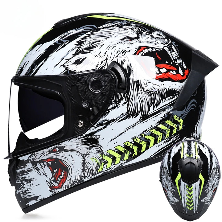 Premium Full Face Racing Motorcycle Helmet – Winter Warm Double Visor, Motorbike Sports Helmet, Adjustable Ventilation