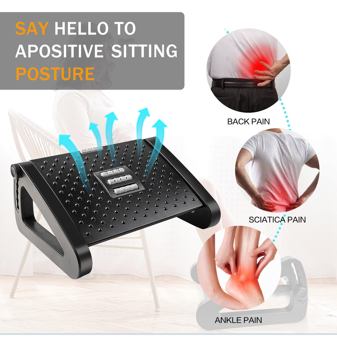 Premium Adjustable Memory Foam Under Desk Foot Rest for Office Chair & Gaming, Ergonomic Support for Back, Hip, Knee, 