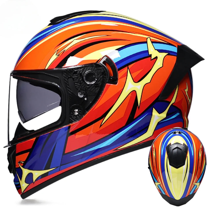 Premium Full Face Racing Motorcycle Helmet – Winter Warm Double Visor, Motorbike Sports Helmet, Adjustable Ventilation