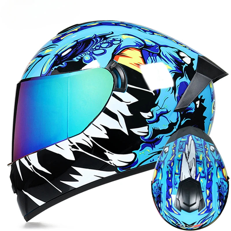 Premium Full Face Racing Motorcycle Helmet – Winter Warm Double Visor, Motorbike Sports Helmet, Adjustable Ventilation
