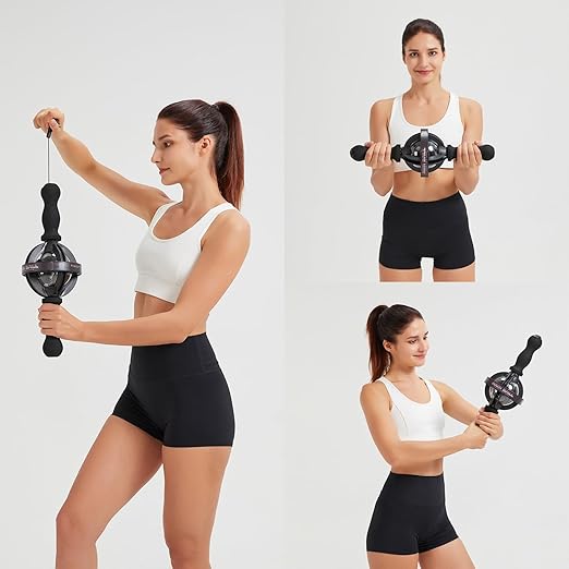 Premium Arm Strength Exerciser – Gyroscope Forearm Trainer with LED Light – Core Trainer for Home Gym Fitness – Powerball Arm Ball with Pull Rope Start, 200KG Resistance