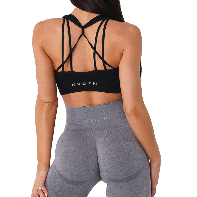 Premium Ribbed Seamless Sports Bra – Low-Medium Impact, Elastic, Breathable Fitness Top with Intricate Strap Design