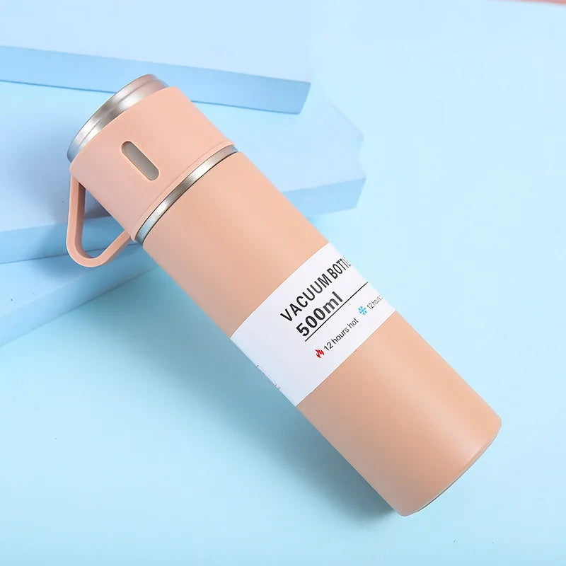 Luxury Stainless Steel Vacuum Flask 500ml - Shimmering Business Style Thermos Bottle, Insulated Hot & Cold Coffee Mug with 