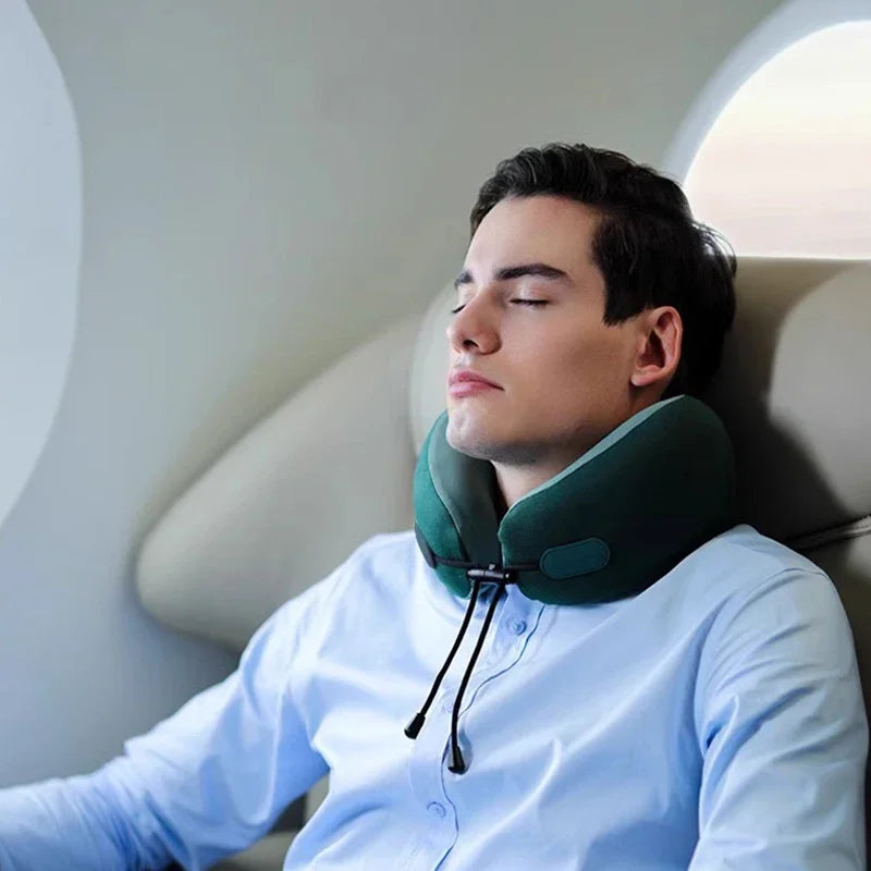 Premium U-Shaped Travel Neck Pillow – Noise Cancelling Memory Foam – Breathable Skin-Friendly Fabric – Detachable Earmuffs