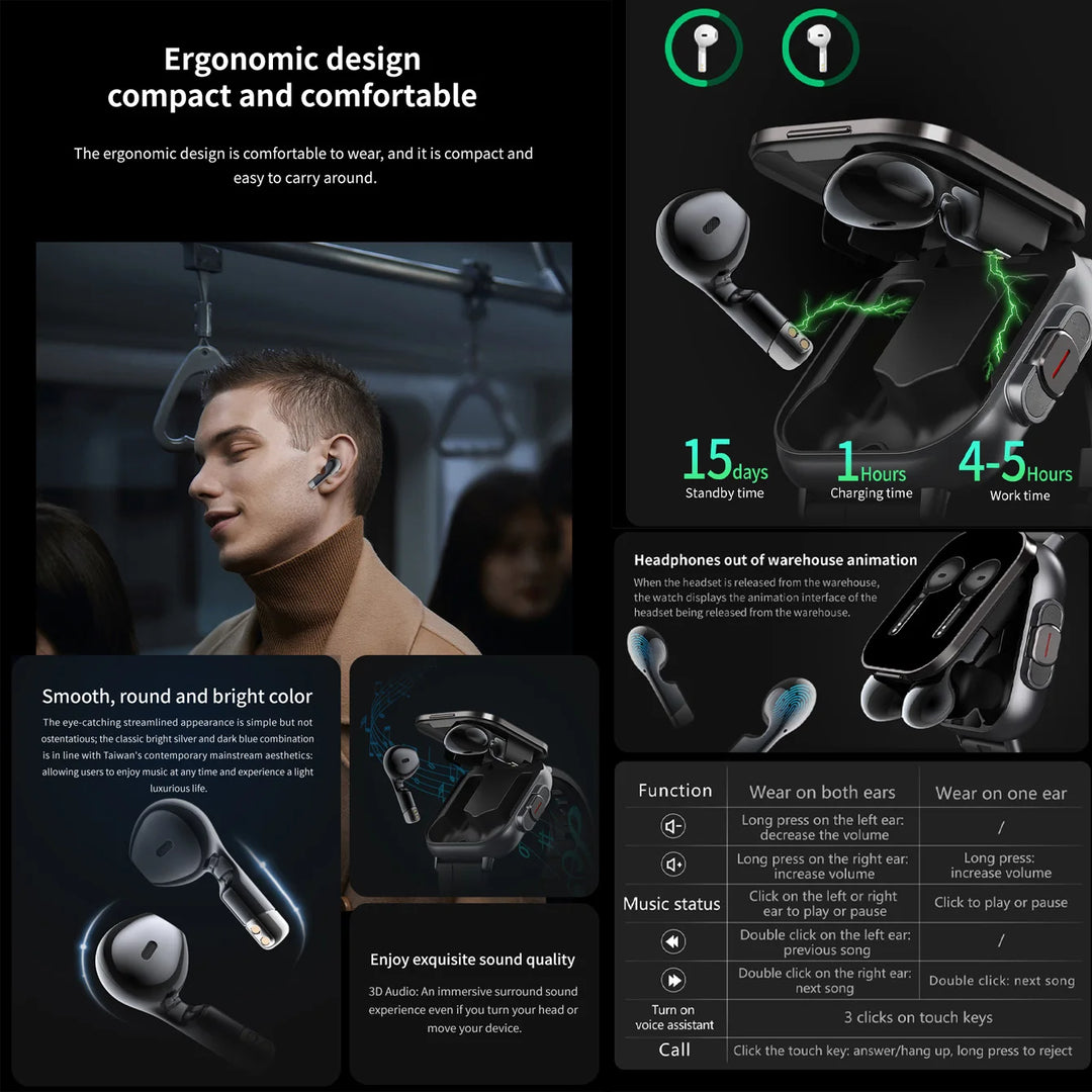 High Quality GPS Smartwatch with 2-in-1 TWS Earbuds – Bluetooth Call, Heart Rate, Blood Pressure & Health Monitoring, 