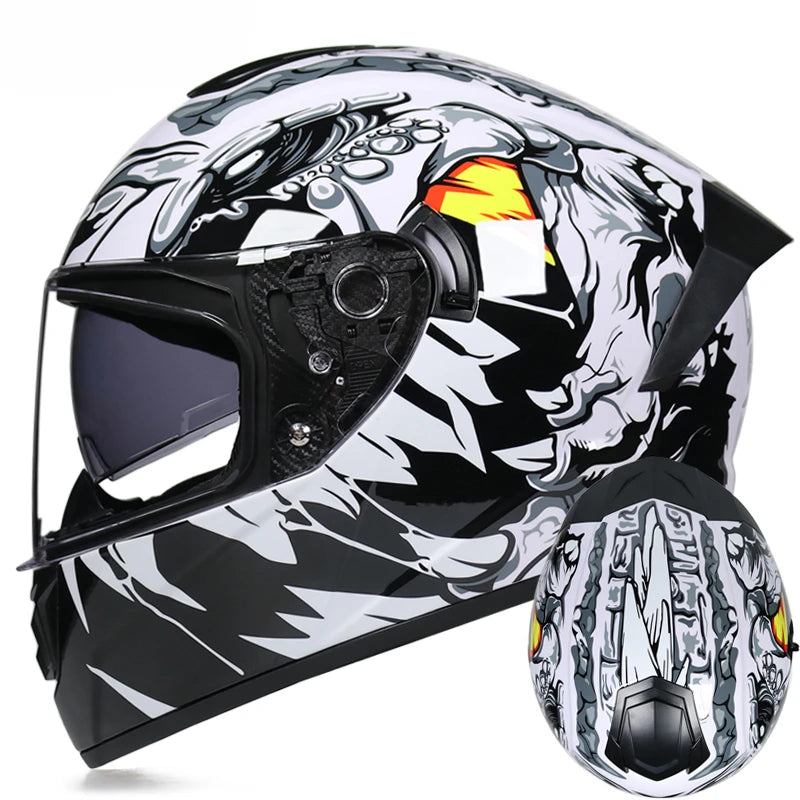 Premium Full Face Racing Motorcycle Helmet – Winter Warm Double Visor, Motorbike Sports Helmet, Adjustable Ventilation