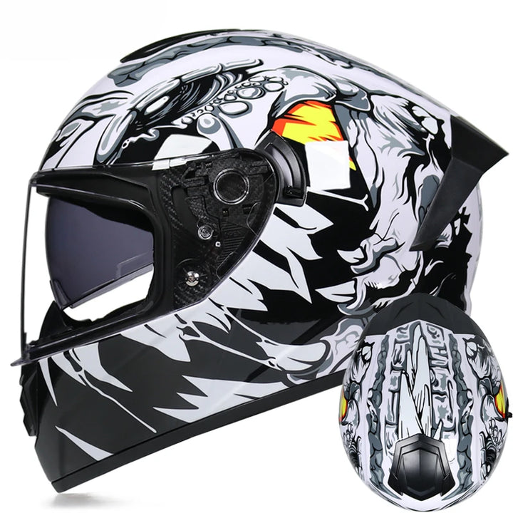 Premium Full Face Racing Motorcycle Helmet – Winter Warm Double Visor, Motorbike Sports Helmet, Adjustable Ventilation