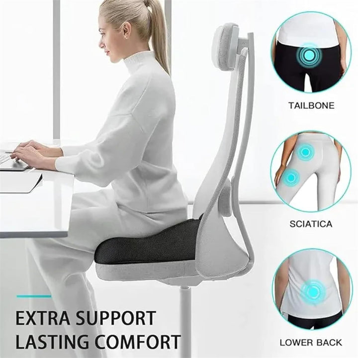 Premium Memory Foam Sit Bone Relief Cushion – Ergonomic Washable Seat Cushion for Pressure Relief, Breathable Comfort, Long 