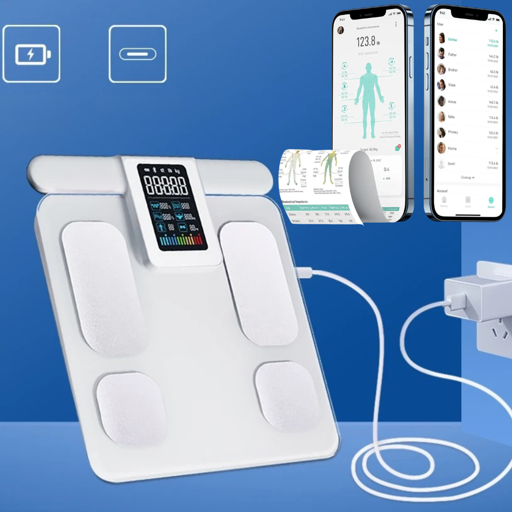 Premium Smart Körperzusammensetzungswaage – 8 Elektroden Bioimpedanz Digitale Waage, verfolgt Körperfett, Wasser, Muskelmasse, BMI und mehr, genaue Messungen zur Gesundheitsüberwachung