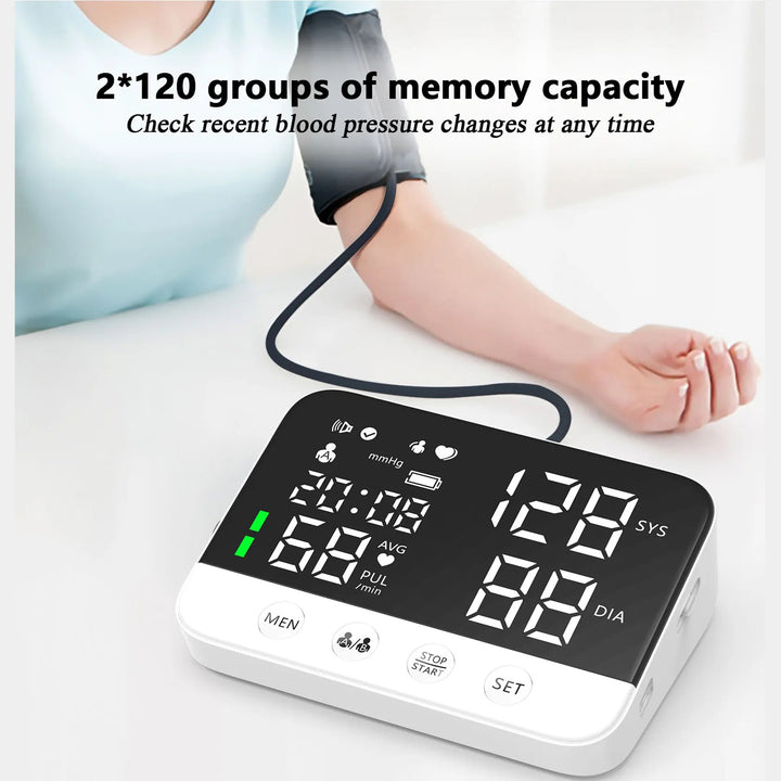 Premium Automatic Upper Arm Blood Pressure Monitor – LED Backlit Screen, 2X120 Memory Groups, Adjustable BP Cuff, Electronic Digital Blood Pressure Machine