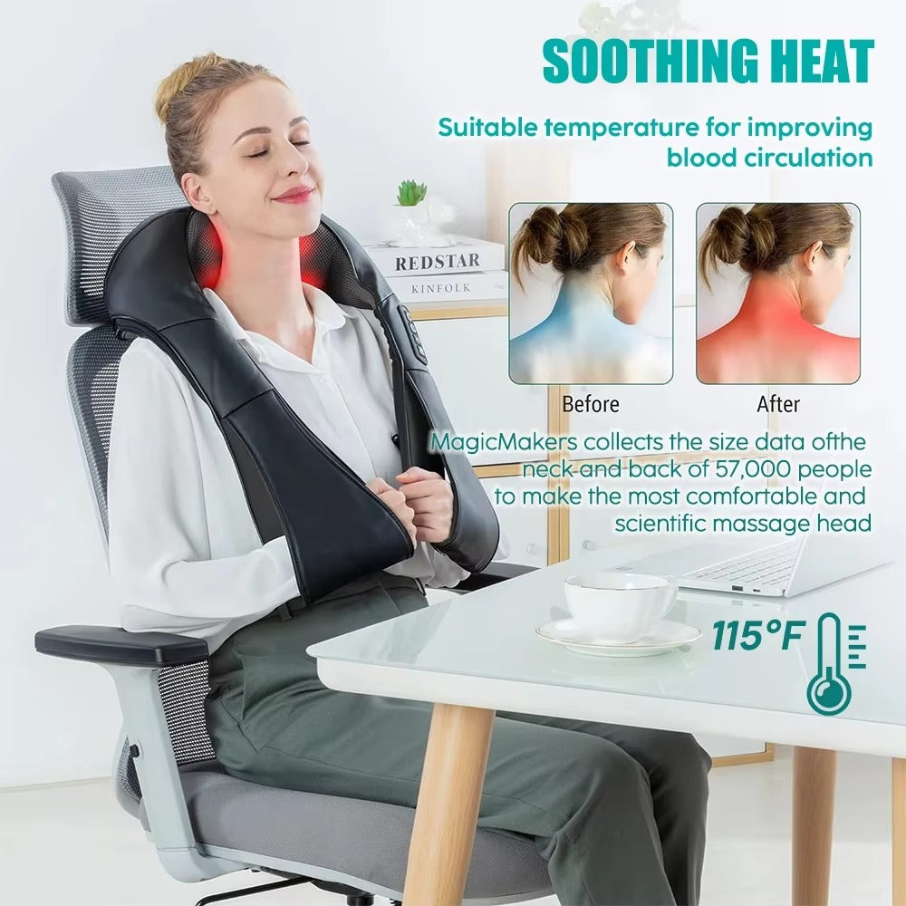 Luxury Shiatsu Neck, Back & Shoulder Massager with Heat, 4D Deep Kneading for Full Body Muscle Relief, Electric Massage Pillow for Legs & Tissue Stress