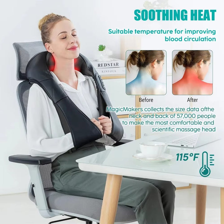 Luxury Shiatsu Neck, Back & Shoulder Massager with Heat, 4D Deep Kneading for Full Body Muscle Relief, Electric Massage Pillow for Legs & Tissue Stress