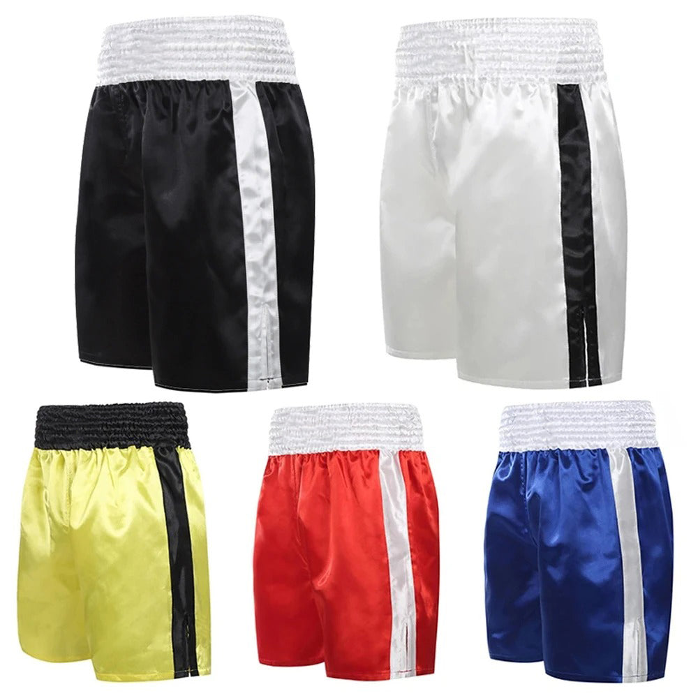 High Quality Muay Thai Fight Shorts – Unisex Kickboxing & MMA Training Pants for Men, Women, Kids, Competition & Grappling Gear with Embroidery, Adjustable Waistband, Satin Polyester, Sanda Martial Arts Clothes