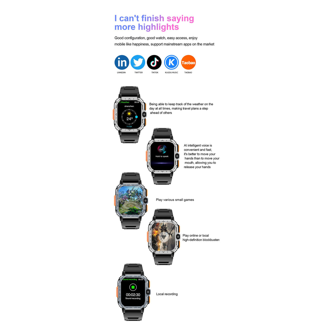 Premium 4G Android Smartwatch for Men – 2.03" HD Dual Camera, GPS, 64GB ROM, NFC, Wi-Fi, Bluetooth, Heart Rate Monitoring, Step Counter, SIM Card Support