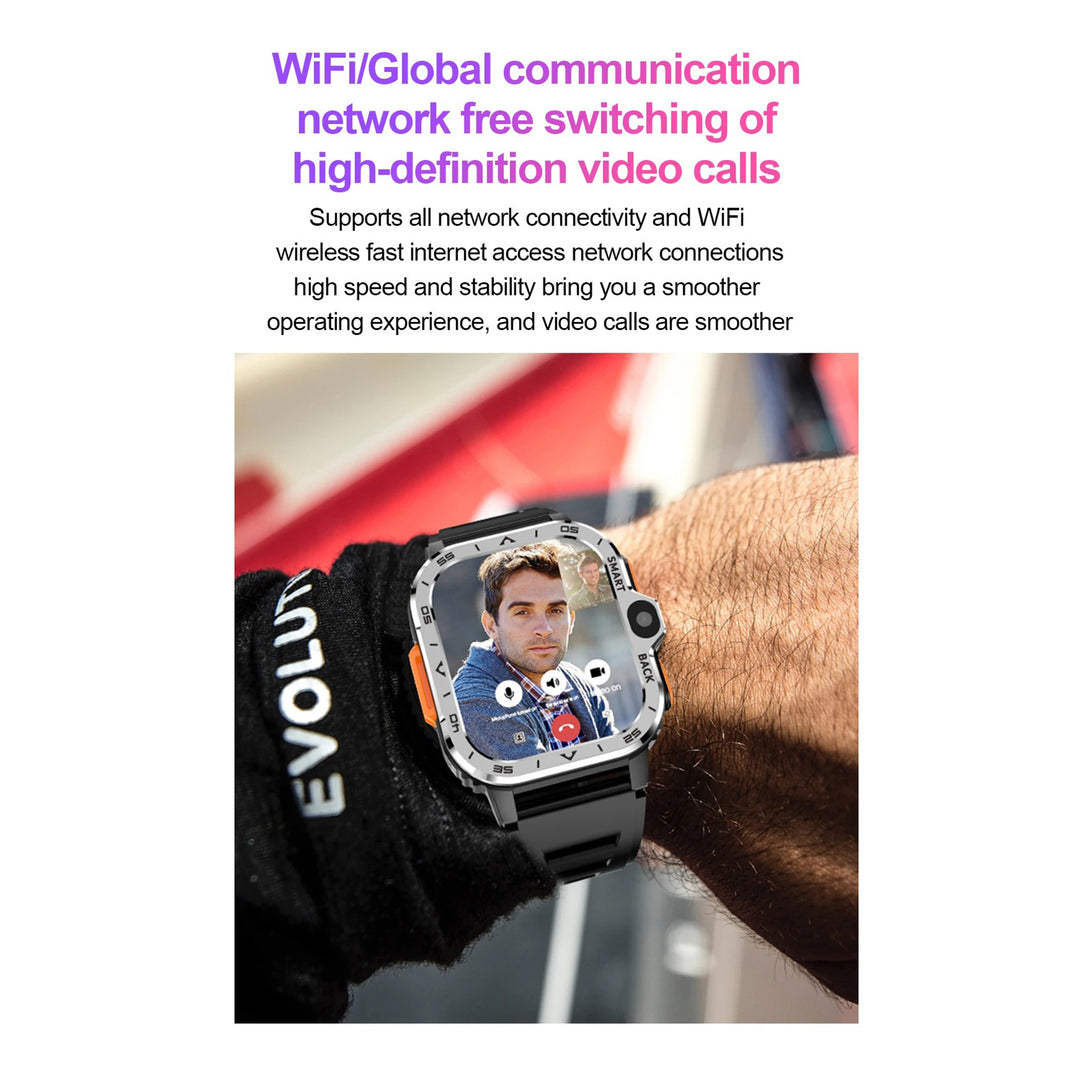 Premium 4G Android Smartwatch for Men – 2.03" HD Dual Camera, GPS, 64GB ROM, NFC, Wi-Fi, Bluetooth, Heart Rate Monitoring, Step Counter, SIM Card Support