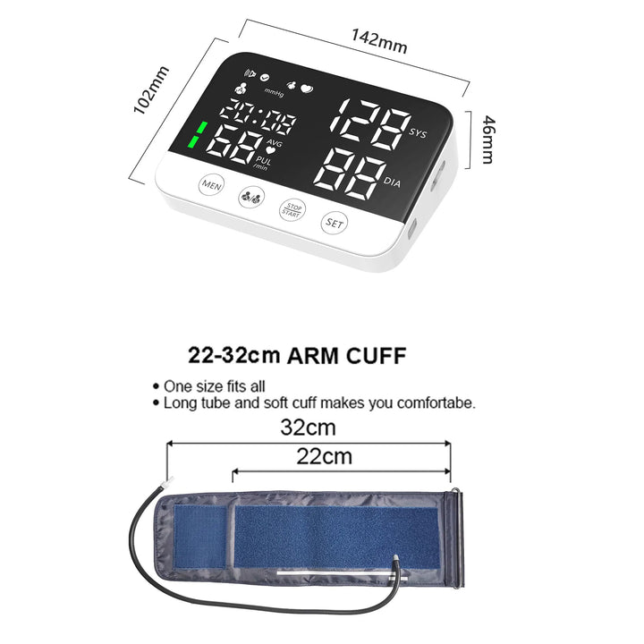 Premium Automatic Upper Arm Blood Pressure Monitor – LED Backlit Screen, 2X120 Memory Groups, Adjustable BP Cuff, Electronic Digital Blood Pressure Machine
