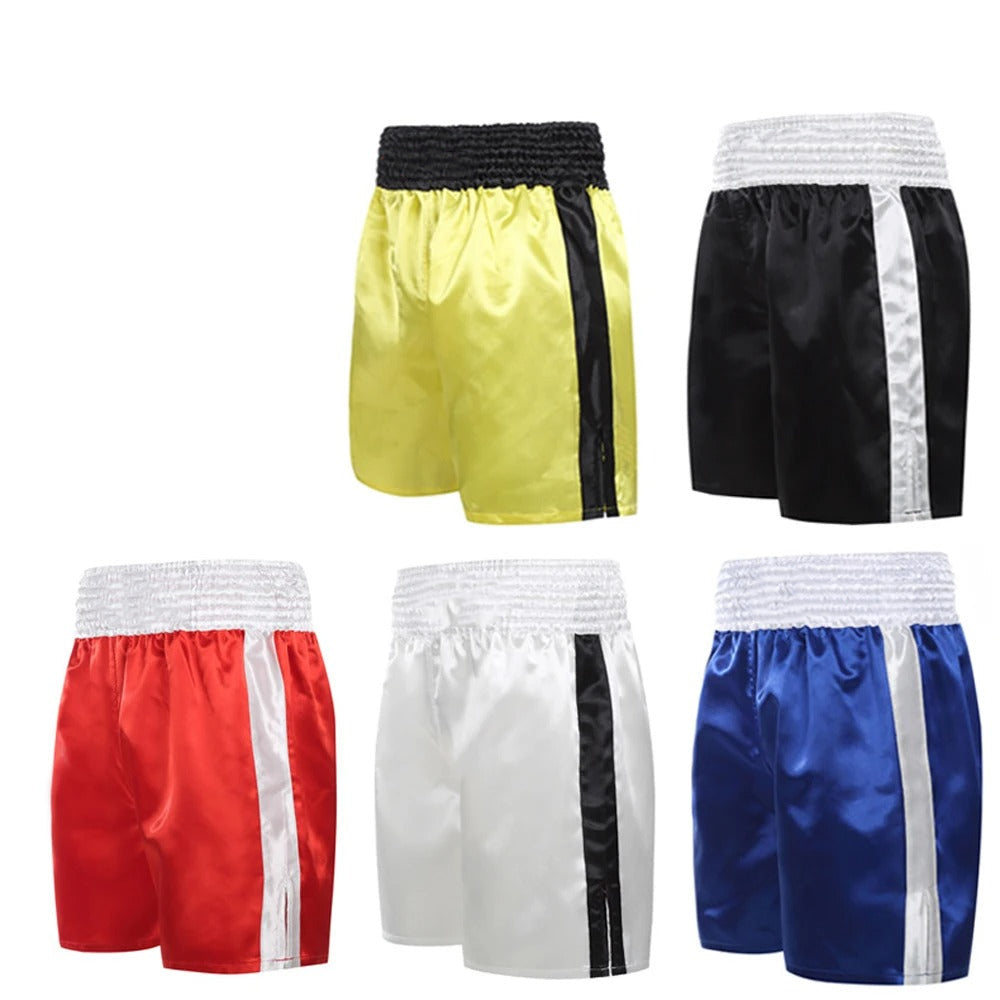 High Quality Muay Thai Fight Shorts – Unisex Kickboxing & MMA Training Pants for Men, Women, Kids, Competition & Grappling Gear with Embroidery, Adjustable Waistband, Satin Polyester, Sanda Martial Arts Clothes