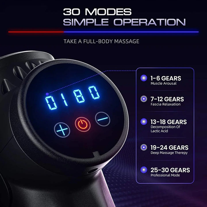Premium 30-Level Massage Gun – Deep Tissue Muscle Relaxation for Body and Neck, Electric Fitness Equipment with Noise Reduction, Ideal for Men and Women