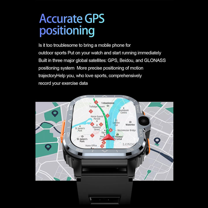 Premium 4G Android Smartwatch for Men – 2.03" HD Dual Camera, GPS, 64GB ROM, NFC, Wi-Fi, Bluetooth, Heart Rate Monitoring, Step Counter, SIM Card Support