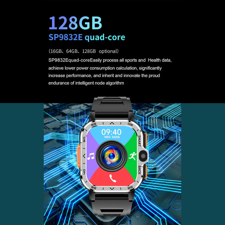 Premium 4G Android Smartwatch for Men – 2.03" HD Dual Camera, GPS, 64GB ROM, NFC, Wi-Fi, Bluetooth, Heart Rate Monitoring, Step Counter, SIM Card Support