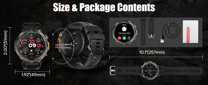 Premium Smartwatch für Herren, Bluetooth-Anruf, Voll-Touchscreen, Gesundheitsmonitor, IP68 wasserdicht, Fitness-Tracker, Taschenlampe, benutzerdefinierte Zifferblätter, iOS- und Android-kompatibel