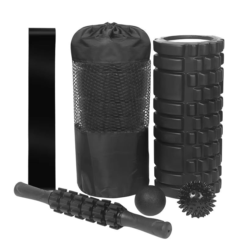 Premium 6-in-1 Yoga Training Kit for Fitness, Pilates & Muscle Recovery, Includes Foam Roller, Massage Stick, Tension Band & 2 Massage Balls for Flexibility & Pain Relief