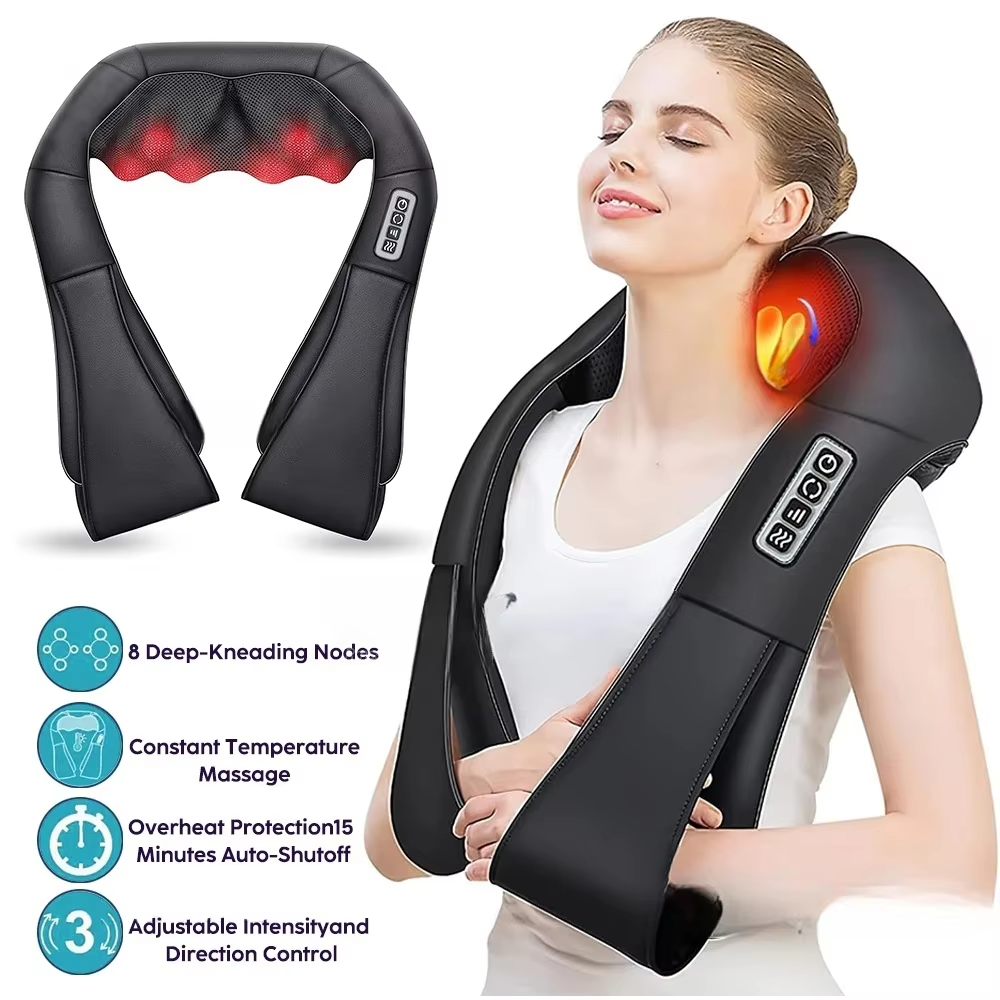 Luxury Shiatsu Neck, Back & Shoulder Massager with Heat, 4D Deep Kneading for Full Body Muscle Relief, Electric Massage Pillow for Legs & Tissue Stress