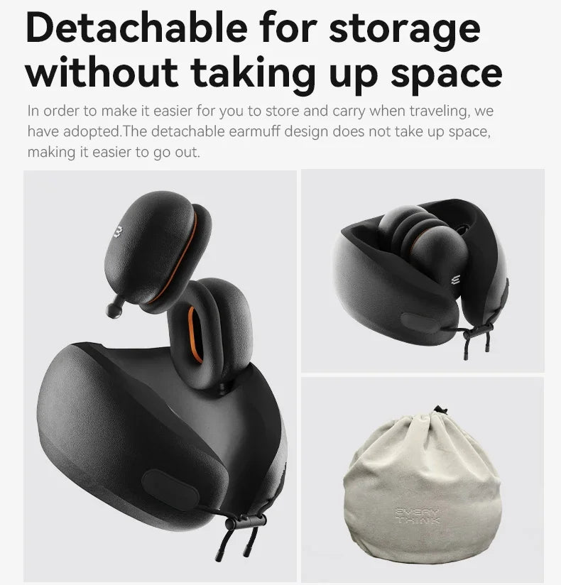 Premium U-Shaped Travel Neck Pillow – Noise Cancelling Memory Foam – Breathable Skin-Friendly Fabric – Detachable Earmuffs