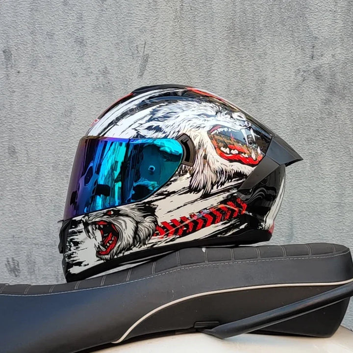Premium Full Face Racing Motorcycle Helmet – Winter Warm Double Visor, Motorbike Sports Helmet, Adjustable Ventilation