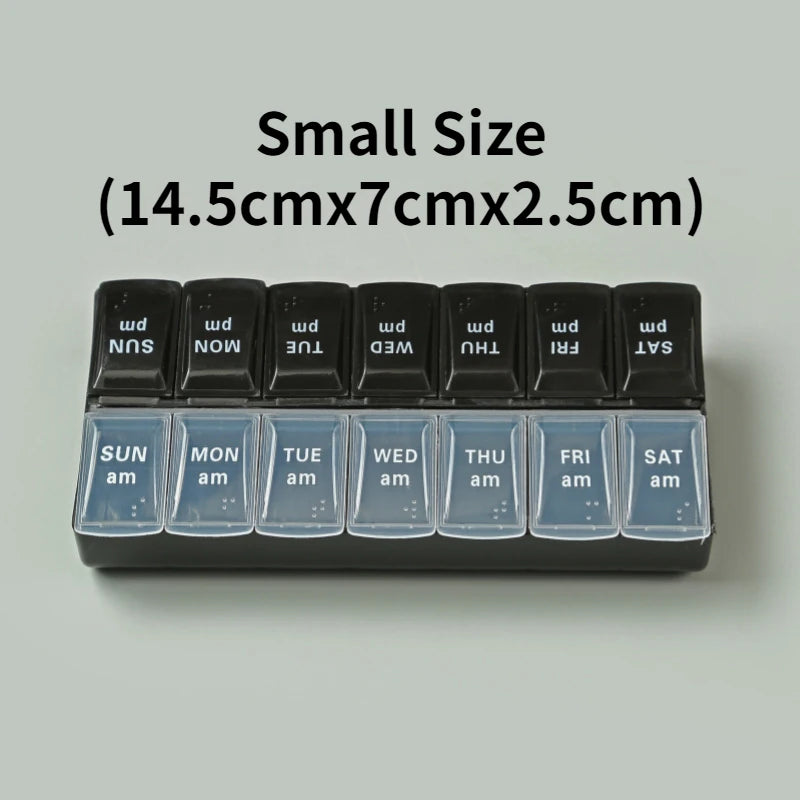 Premium Weekly Travel Pill Organizer – 7-Day 14-Grid Medicine Storage Box for Tablets, Vitamins, Fish Oils, and Supplements
