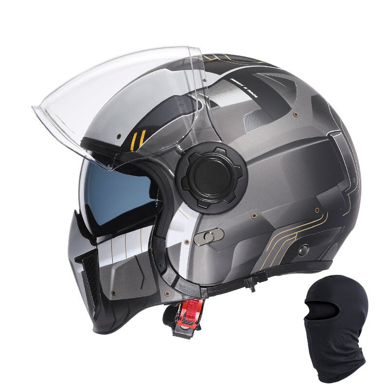 Premium Modular Motorcycle Helmet –Full Face & Open Face, Dual Lens, DOT ECE Approved, ABS Shell for Men & Women, Retro Style