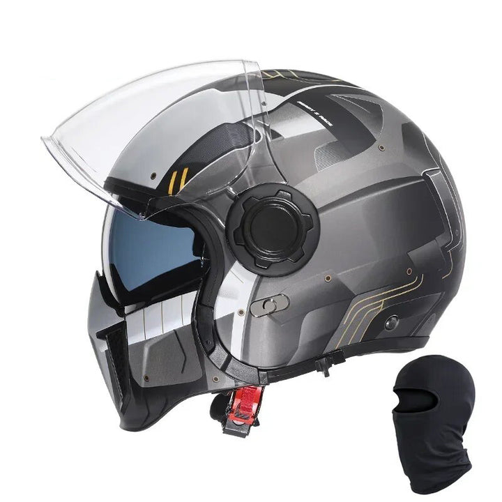 Premium Modular Motorcycle Helmet –Full Face & Open Face, Dual Lens, DOT ECE Approved, ABS Shell for Men & Women, Retro Style