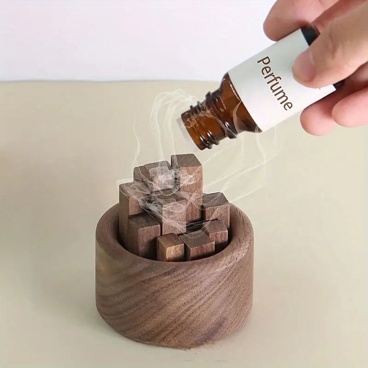 Luxury Essential Oil Wood Diffuser – Unique Wood Art Fireless Aroma Diffuser, Beech/Black Walnut Aromatherapy Ornament for 