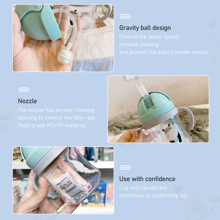 Premium 250ml Kids Water Cup – Anti-Choke, Spill-Proof, with Suction Ball & Straw, Cute Cartoon Design, Ideal for Toddlers 