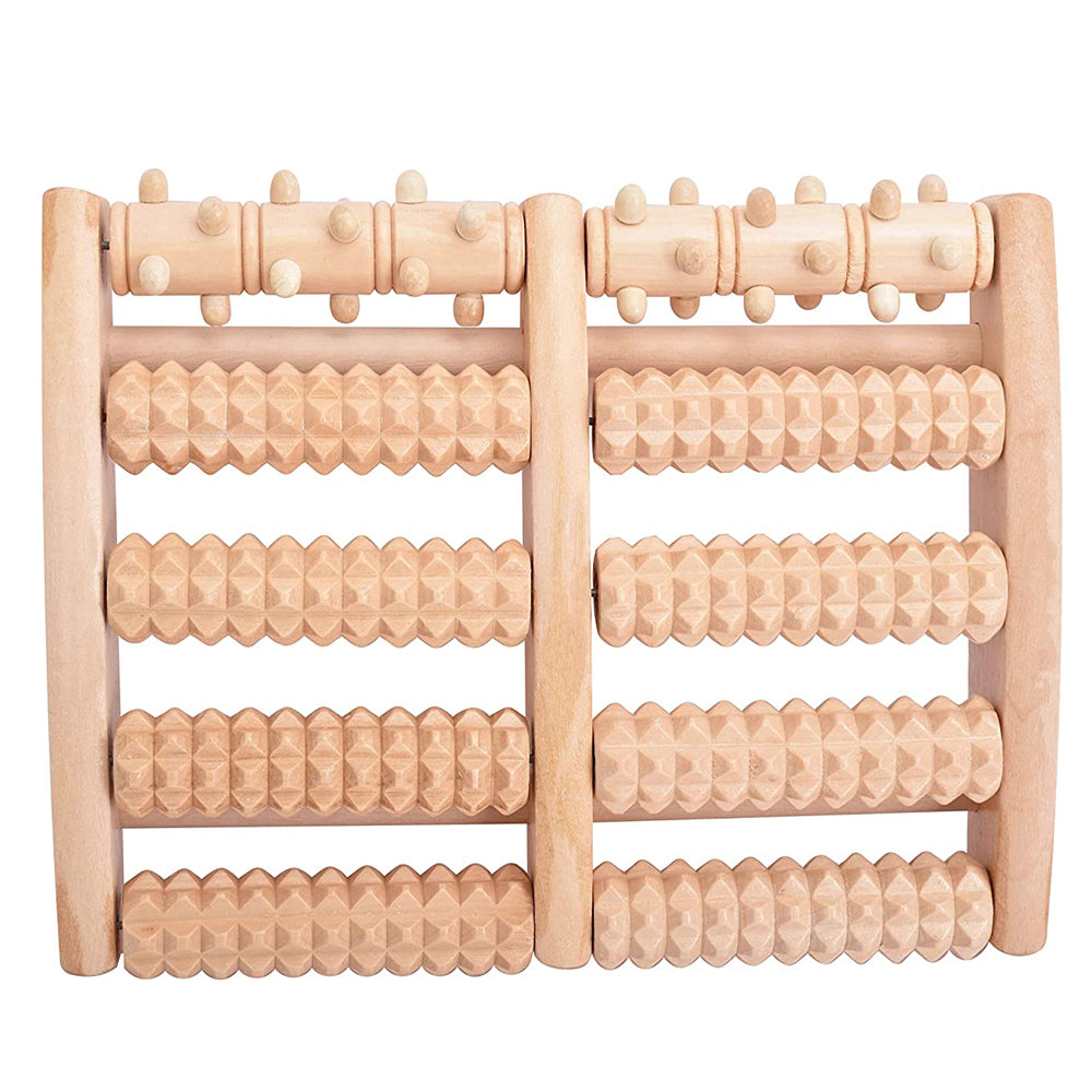 Premium Wooden Foot Massager Roller for Stress Relief & Plantar Fasciitis Pain Relief, Portable Acupressure Dual Massage 