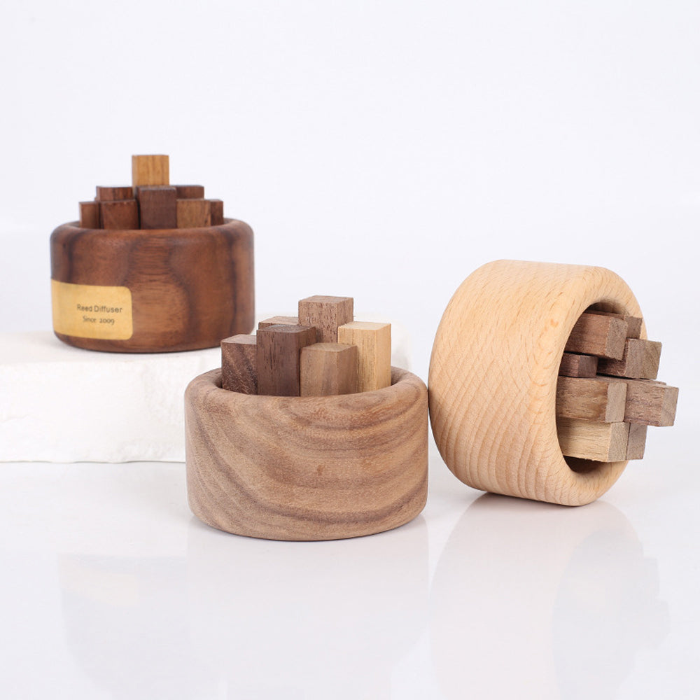 Luxury Essential Oil Wood Diffuser – Unique Wood Art Fireless Aroma Diffuser, Beech/Black Walnut Aromatherapy Ornament for 