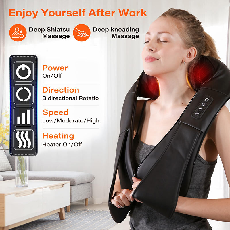 Luxury Shiatsu Neck, Back & Shoulder Massager with Heat, 4D Deep Kneading for Full Body Muscle Relief, Electric Massage Pillow for Legs & Tissue Stress