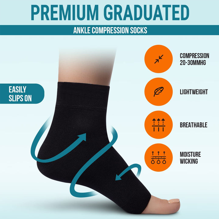 Premium Compression Socks for Neuropathy & Ankle Support – 1 Pair Nano Ankle Brace Sleeve, Pain Relief for Swelling, Plantar 