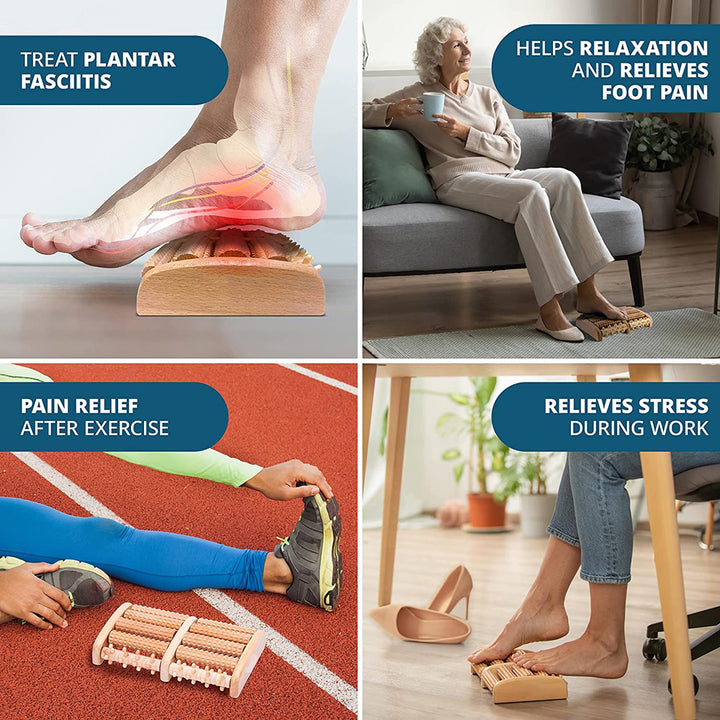 Premium Wooden Foot Massager Roller for Stress Relief & Plantar Fasciitis Pain Relief, Portable Acupressure Dual Massage 