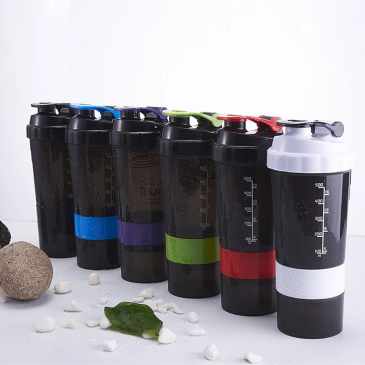 Premium 500ML Portable Protein Powder Shaker Bottle – High Capacity Sports Blender with Powder Case – Plastic Water Cup for Gym & Fitness – Modern, Leak-Proof Design