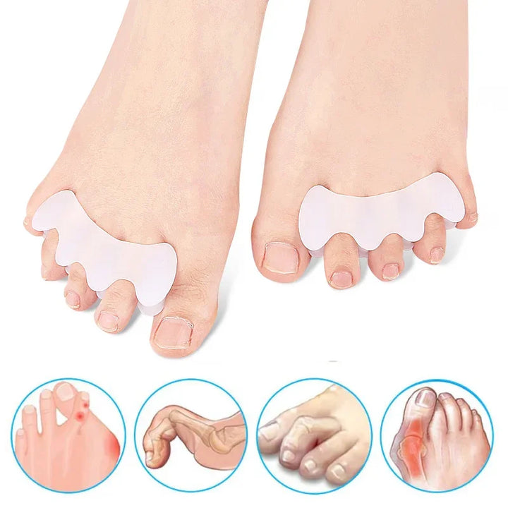 Premium Hard Silicone Toe Separator 2Pcs for Hallux Valgus & Hammer Toes – 3 Hole Orthopedic Spacers for Foot Correction, 